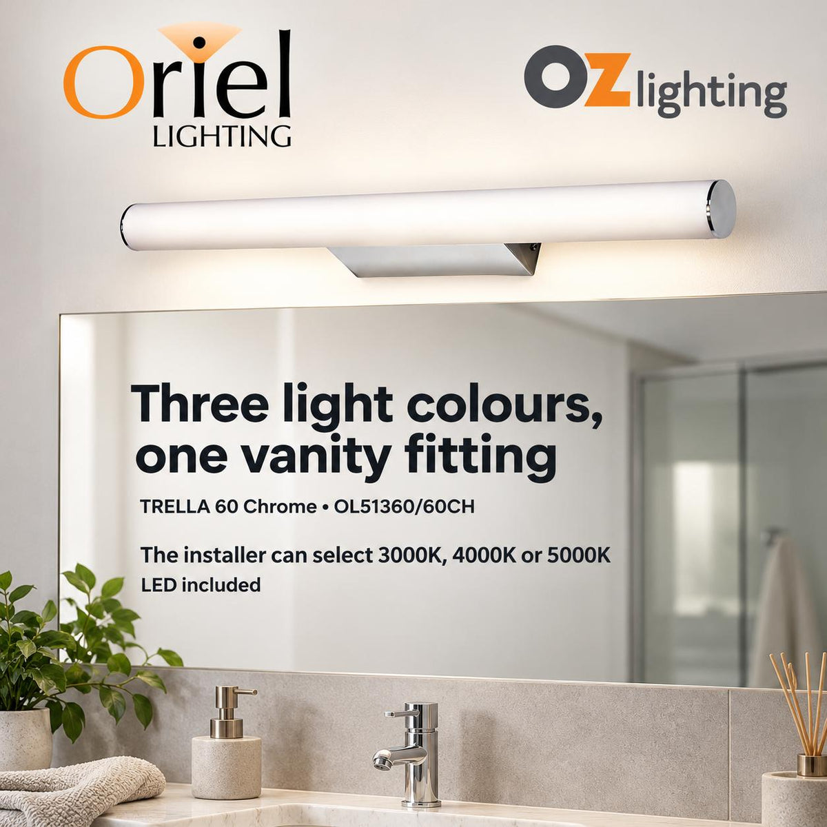 Oriel TRELLA.60 Vanity Wall Light - 12W-Oriel Lighting-Ozlighting.com.au