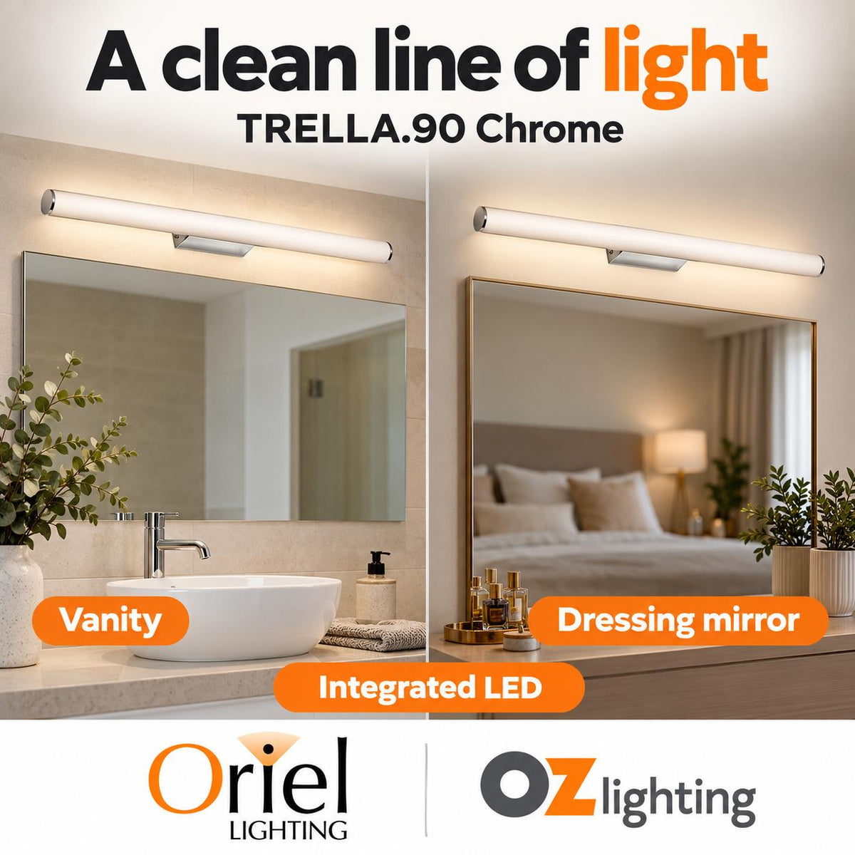 Oriel TRELLA.90 Vanity Wall Light - 18W-Oriel Lighting-Ozlighting.com.au
