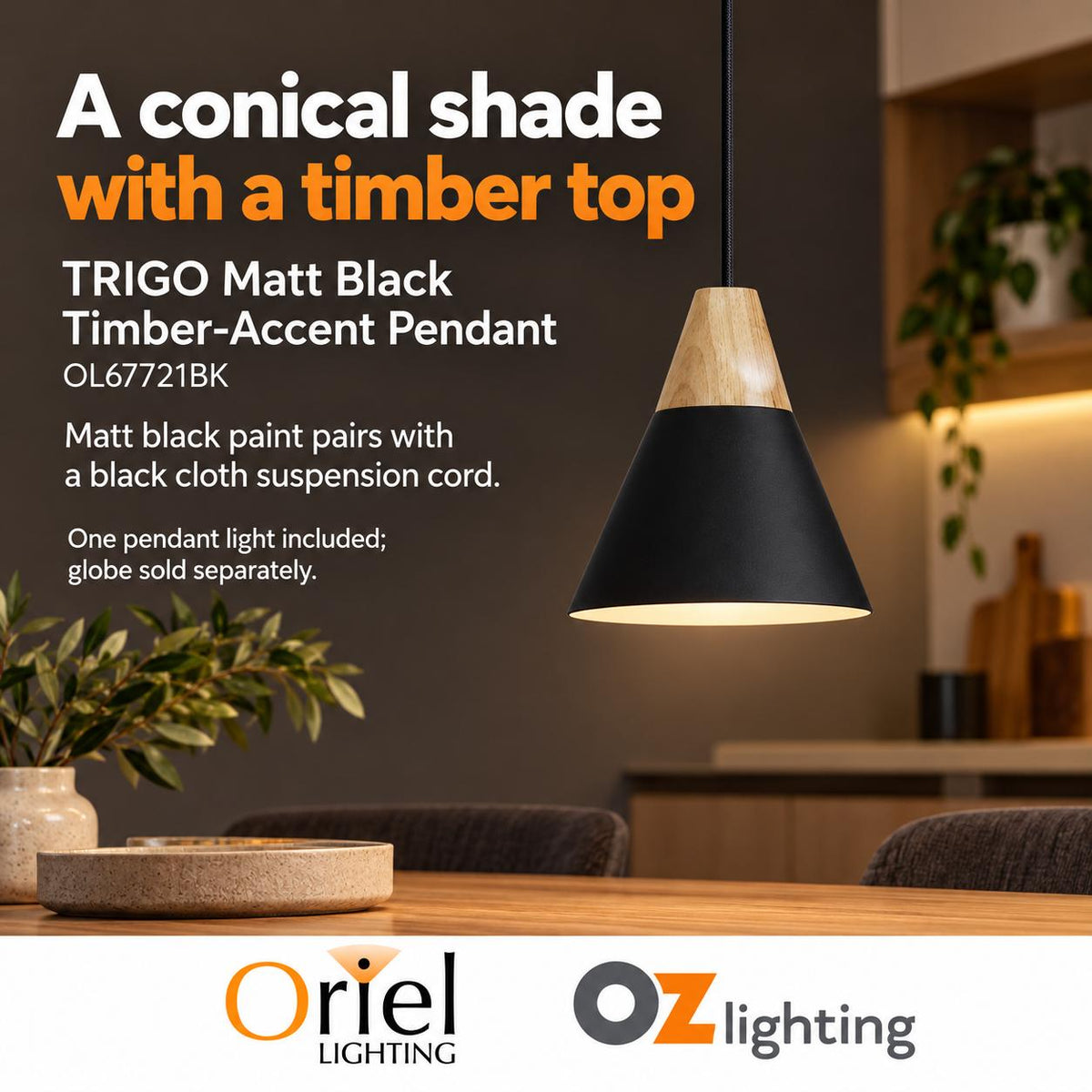 Oriel TRIGO Pendant - 1 Light Single-Oriel Lighting-Ozlighting.com.au