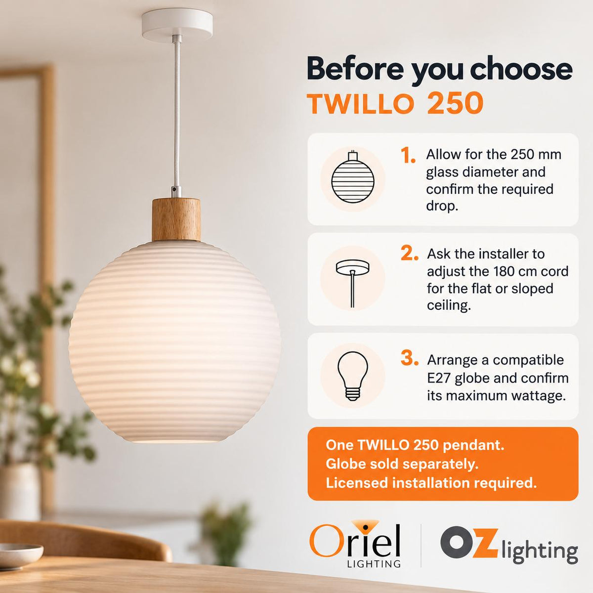 Oriel TWILLO Pendant - 1 Light-Oriel Lighting-Ozlighting.com.au
