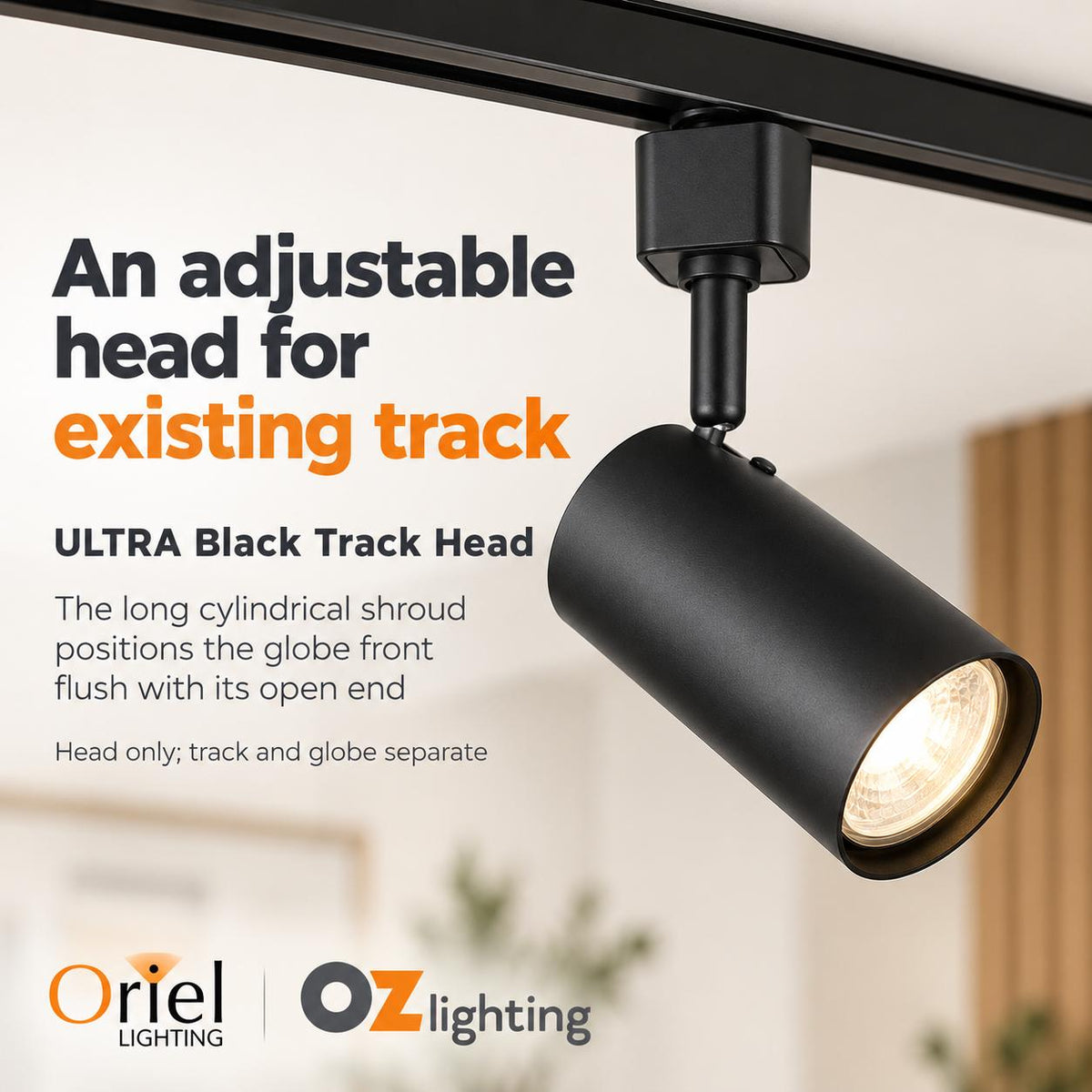 Oriel ULTRA Spotlight - GU10 Single Circuit Adjustable Track Mounted Head-Oriel Lighting-Ozlighting.com.au