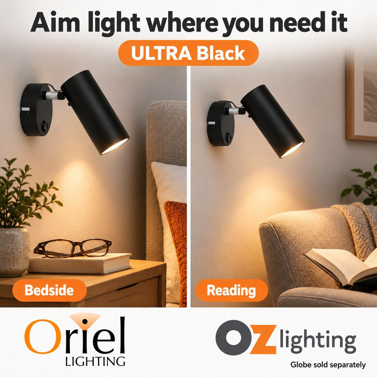 Oriel ULTRA Wall Light - 1 Light Interior, with Switch-Oriel Lighting-Ozlighting.com.au