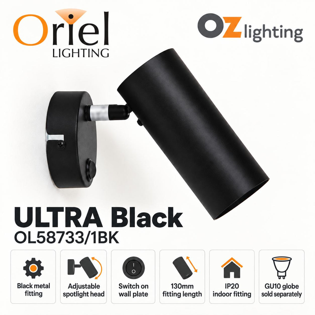 Oriel ULTRA Wall Light - 1 Light Interior, with Switch-Oriel Lighting-Ozlighting.com.au