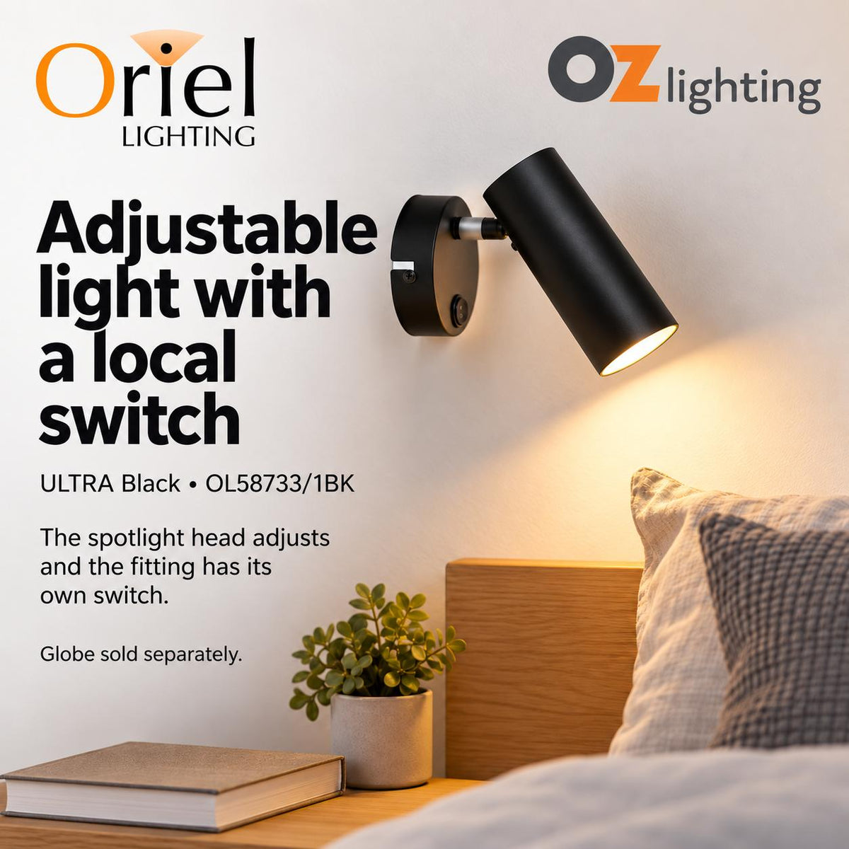 Oriel ULTRA Wall Light - 1 Light Interior, with Switch-Oriel Lighting-Ozlighting.com.au