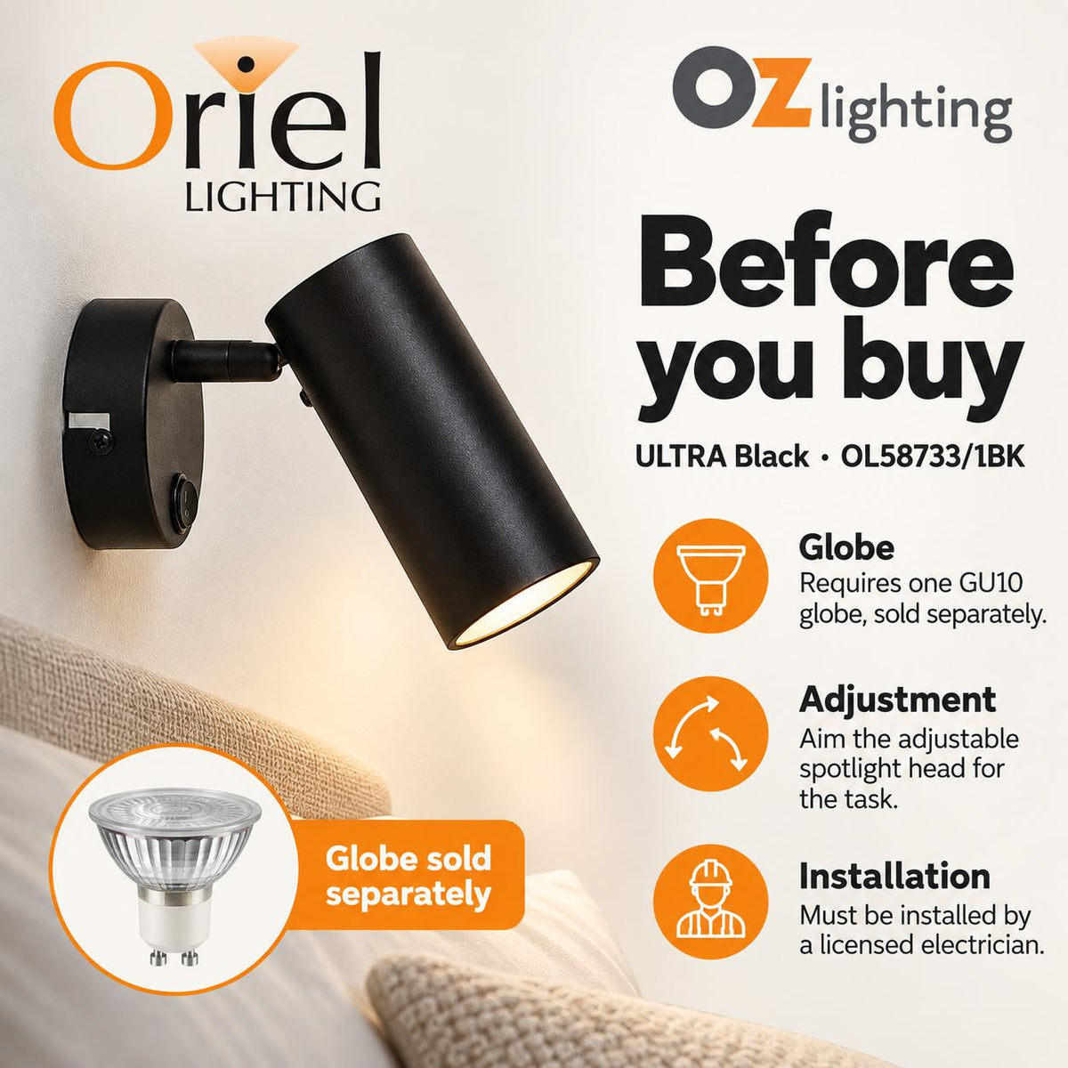Oriel ULTRA Wall Light - 1 Light Interior, with Switch-Oriel Lighting-Ozlighting.com.au