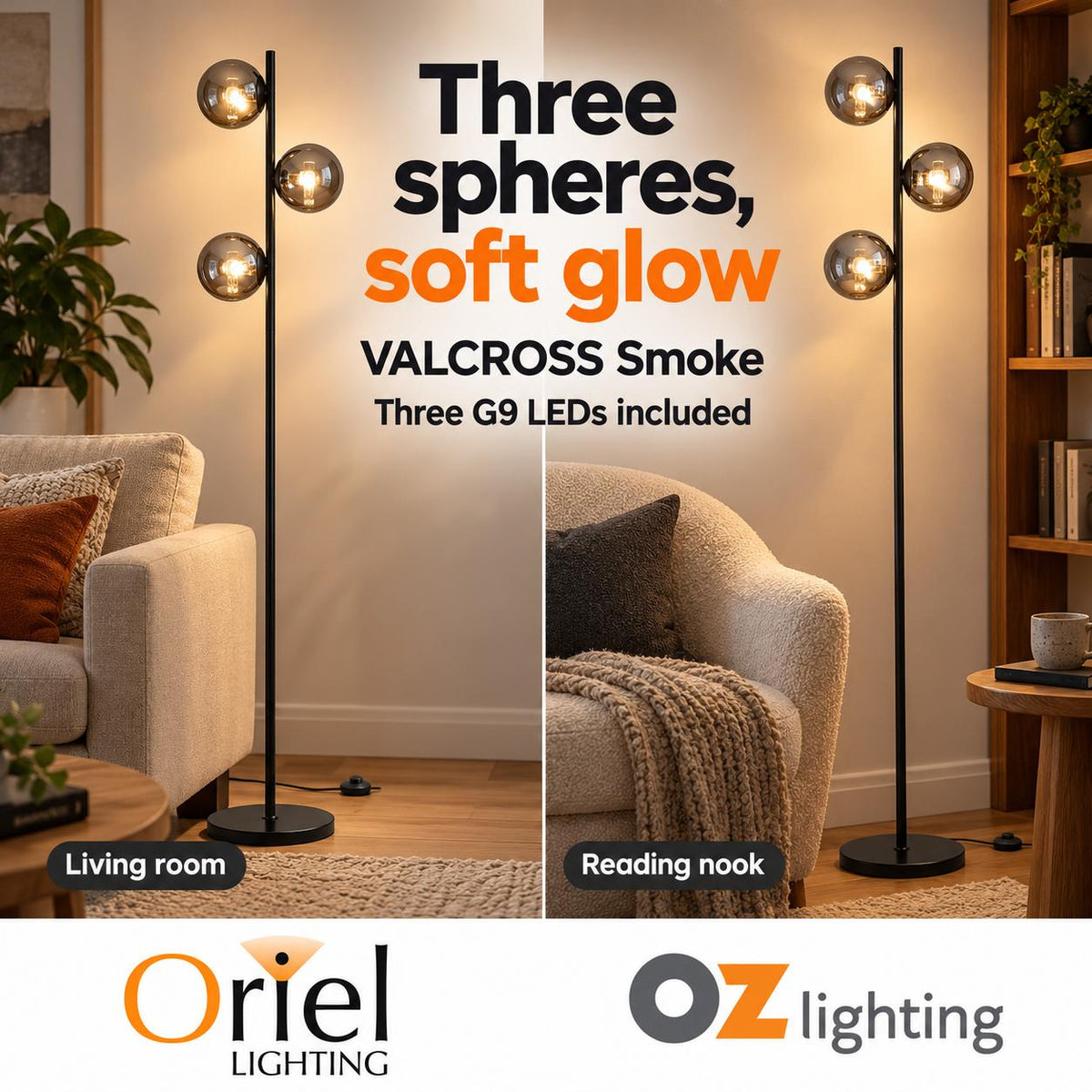 Oriel VALCROSS Smoke Floor Lamp - Glass-Oriel Lighting-Ozlighting.com.au