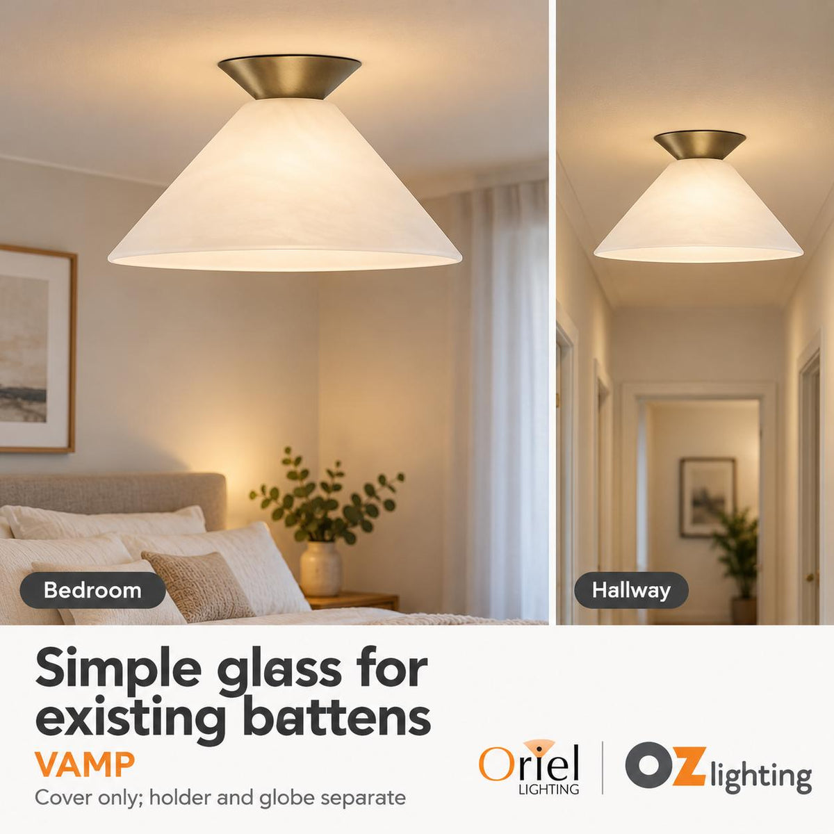 Oriel VAMP/PANA DIY Batten Fix - Holder Cover Alabaster Glass Ceiling Light Shade Only-Oriel Lighting-Ozlighting.com.au