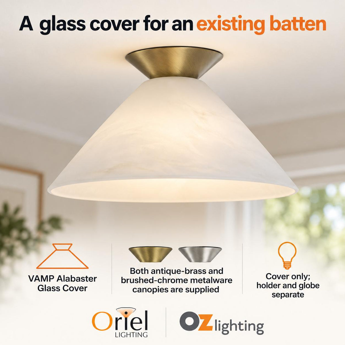Oriel VAMP/PANA DIY Batten Fix - Holder Cover Alabaster Glass Ceiling Light Shade Only-Oriel Lighting-Ozlighting.com.au
