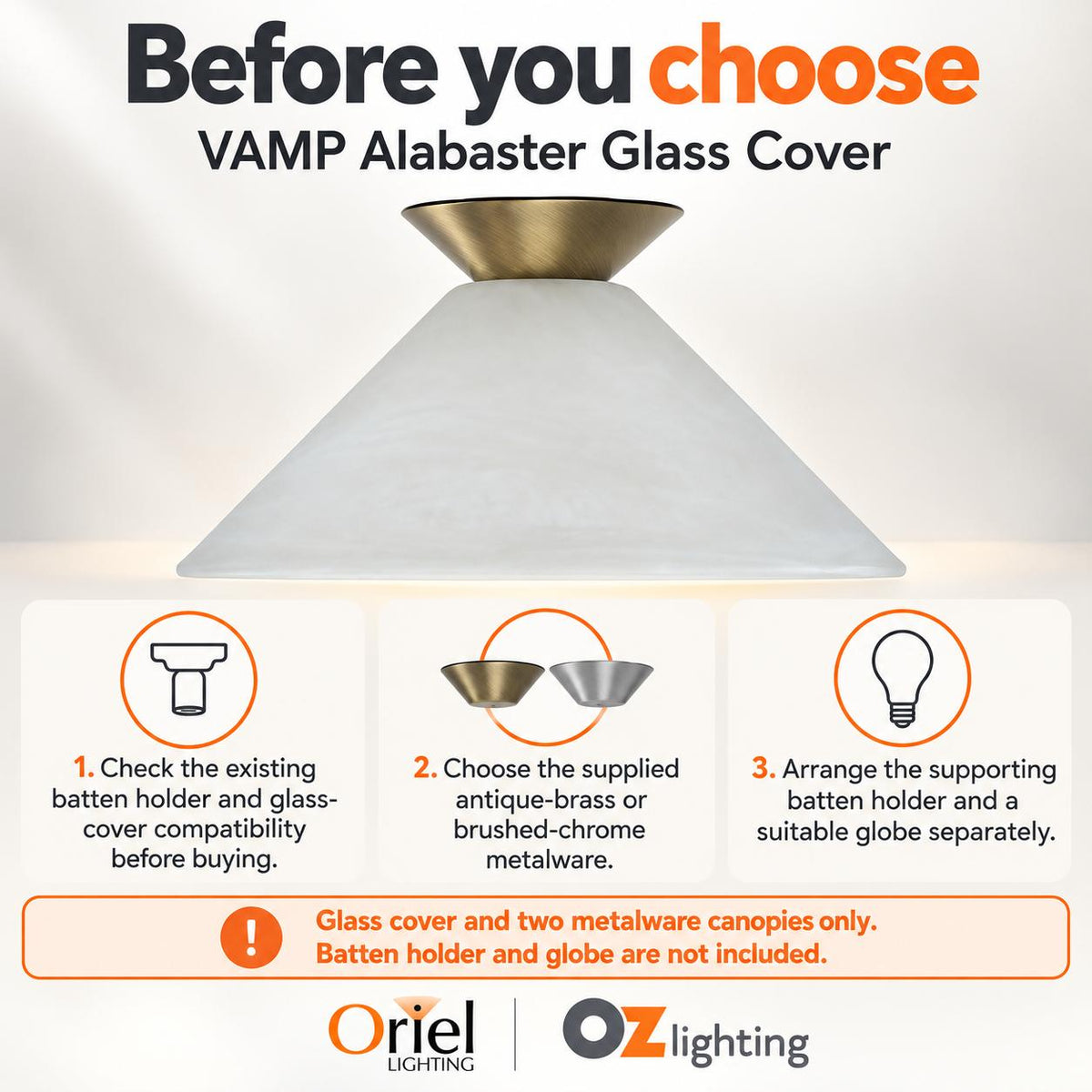 Oriel VAMP/PANA DIY Batten Fix - Holder Cover Alabaster Glass Ceiling Light Shade Only-Oriel Lighting-Ozlighting.com.au
