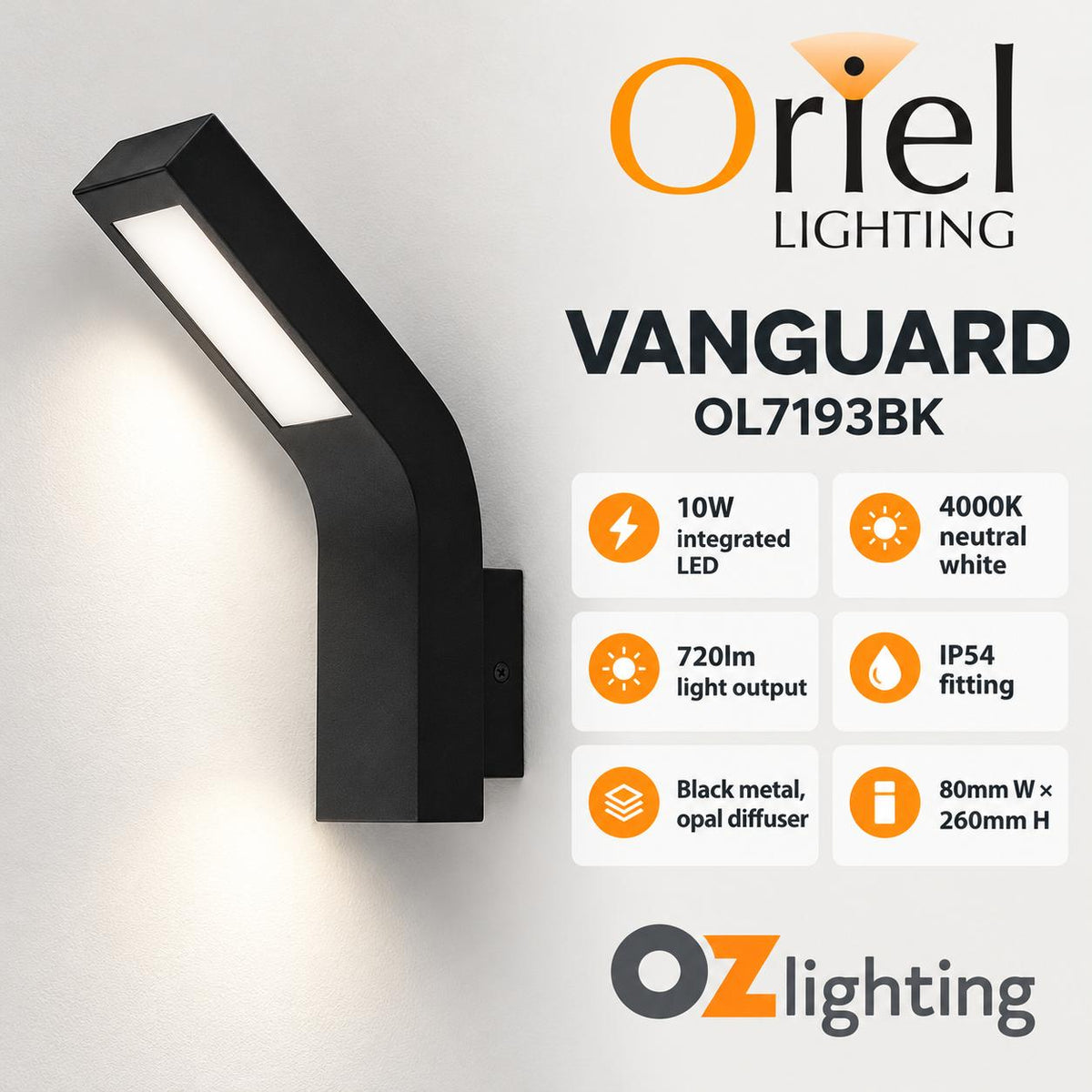 Oriel VANGUARD Outdoor LED Wall Light - 10W-Oriel Lighting-Ozlighting.com.au