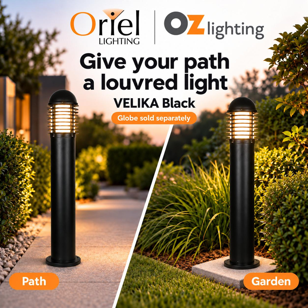 Oriel VELIKA Outdoor Bollard Light - 1000mm (1M) Garden, IP44-Oriel Lighting-Ozlighting.com.au