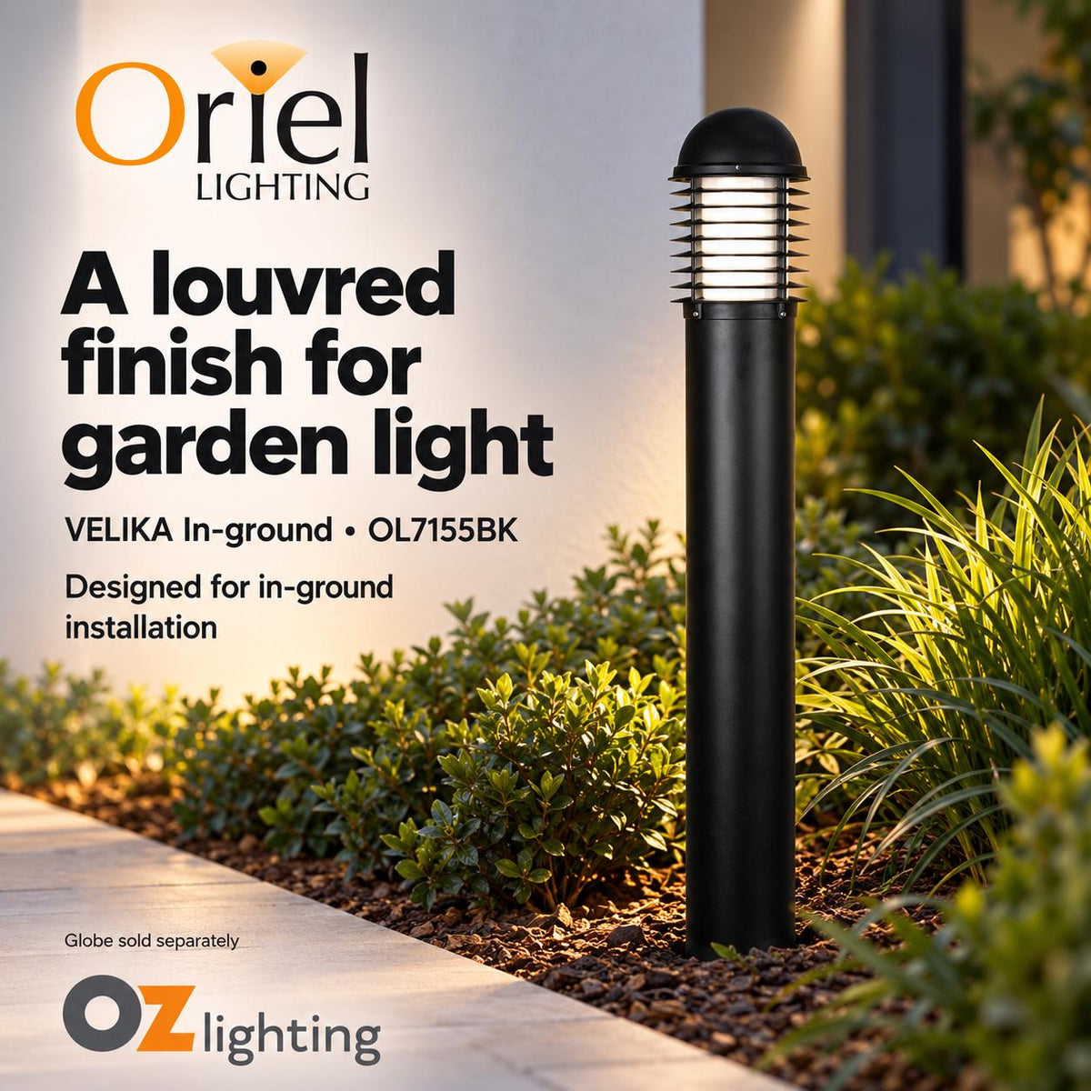 Oriel VELIKA Outdoor Bollard Light - 1200mm (1.2M) Garden, Without Flange IP44-Oriel Lighting-Ozlighting.com.au