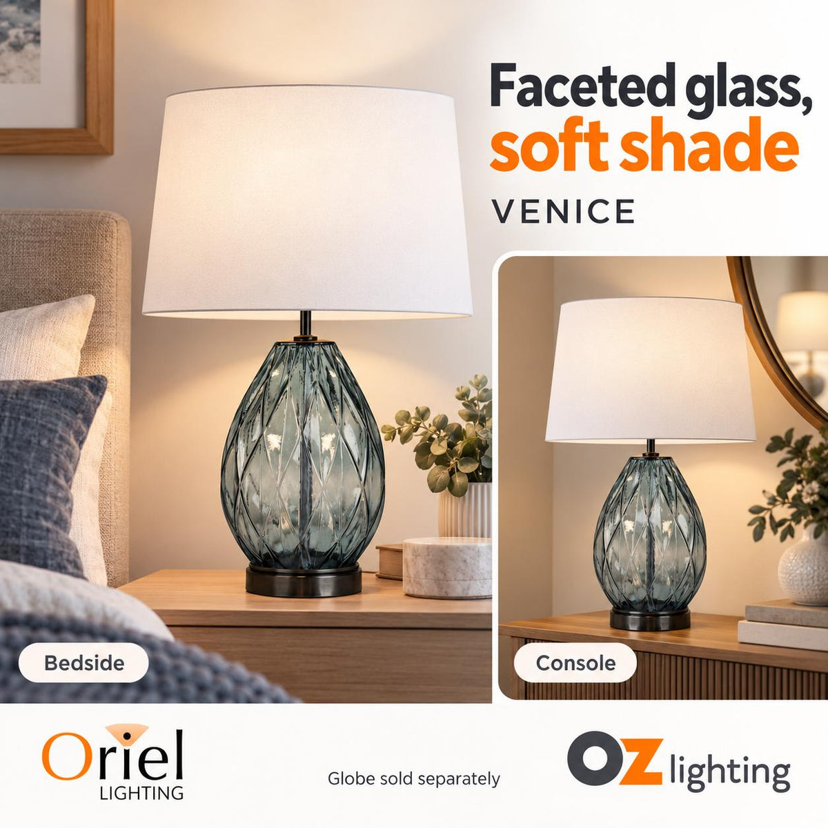 Oriel VENICE Table Lamp - Glass-Oriel Lighting-Ozlighting.com.au