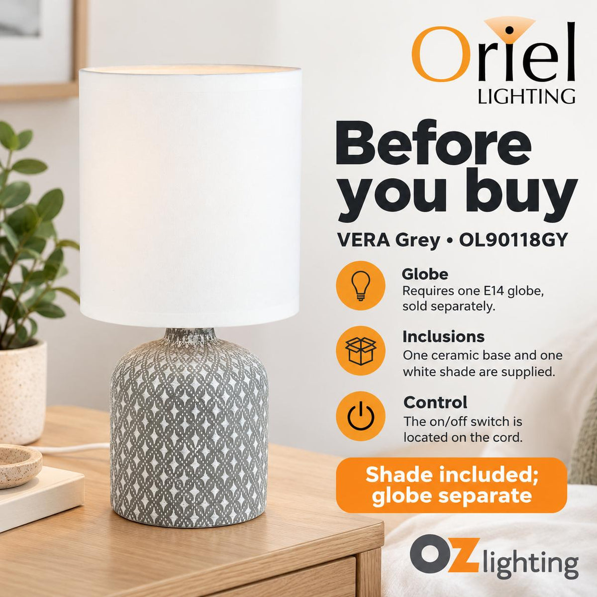 Oriel VERA Table Lamp - Ceramic-Oriel Lighting-Ozlighting.com.au