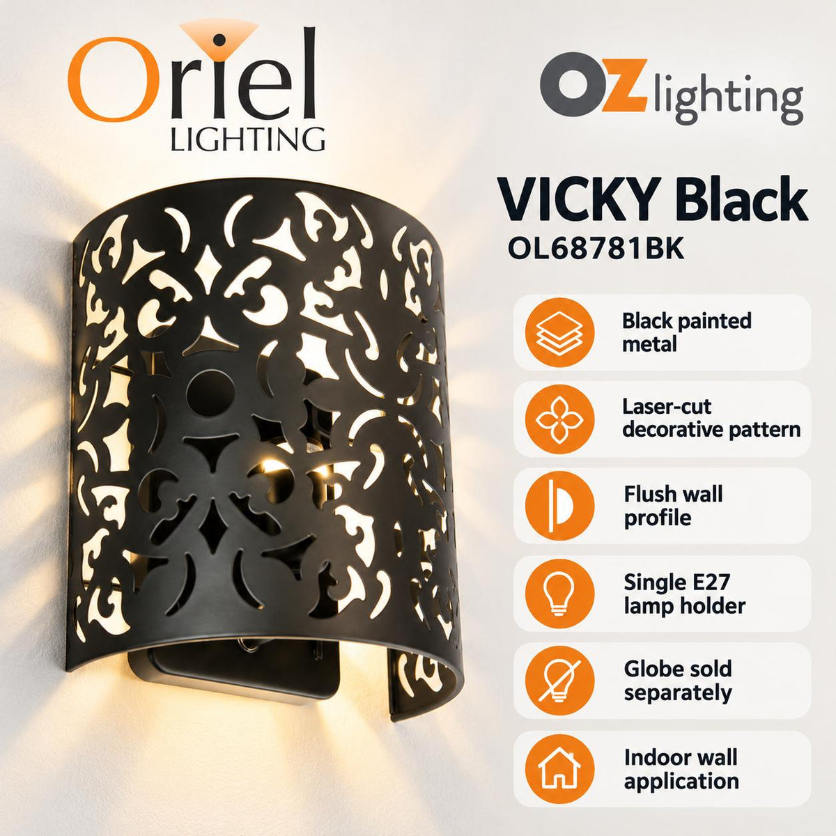 Oriel VICKY Wall Light - 1 Light Interior-Oriel Lighting-Ozlighting.com.au