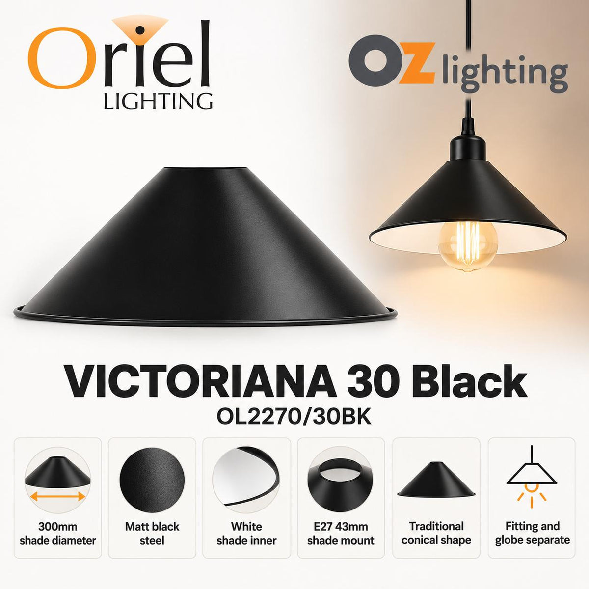 Oriel VICTORIANA Shade Only - 30cm Traditional Metal-Oriel Lighting-Ozlighting.com.au