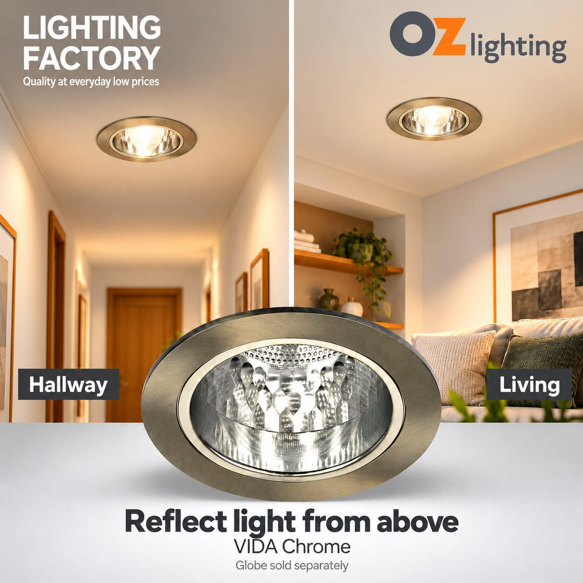 Oriel VIDA Downlight - Round Open Face, IP20, Chrome-Oriel Lighting-Ozlighting.com.au