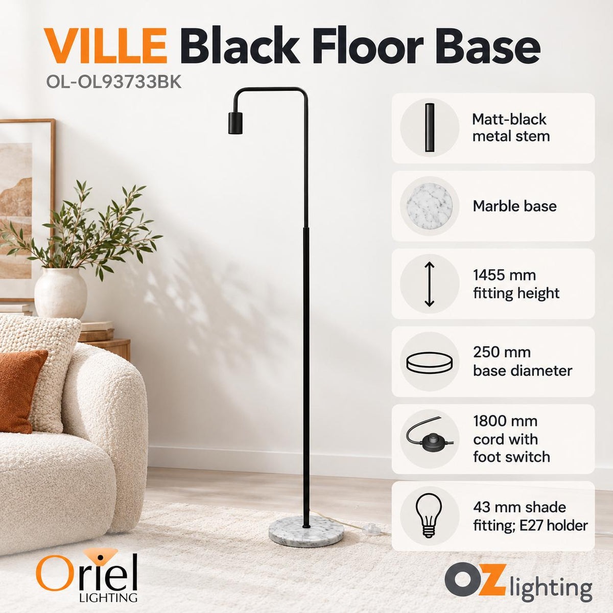 Oriel VILLE Floor Lamp - Scandinavian-Oriel Lighting-Ozlighting.com.au