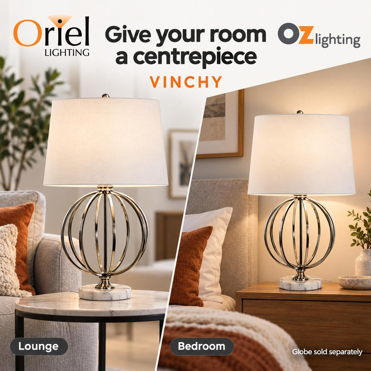 Oriel VINCHY Table Lamp - Metal & Marble-Oriel Lighting-Ozlighting.com.au