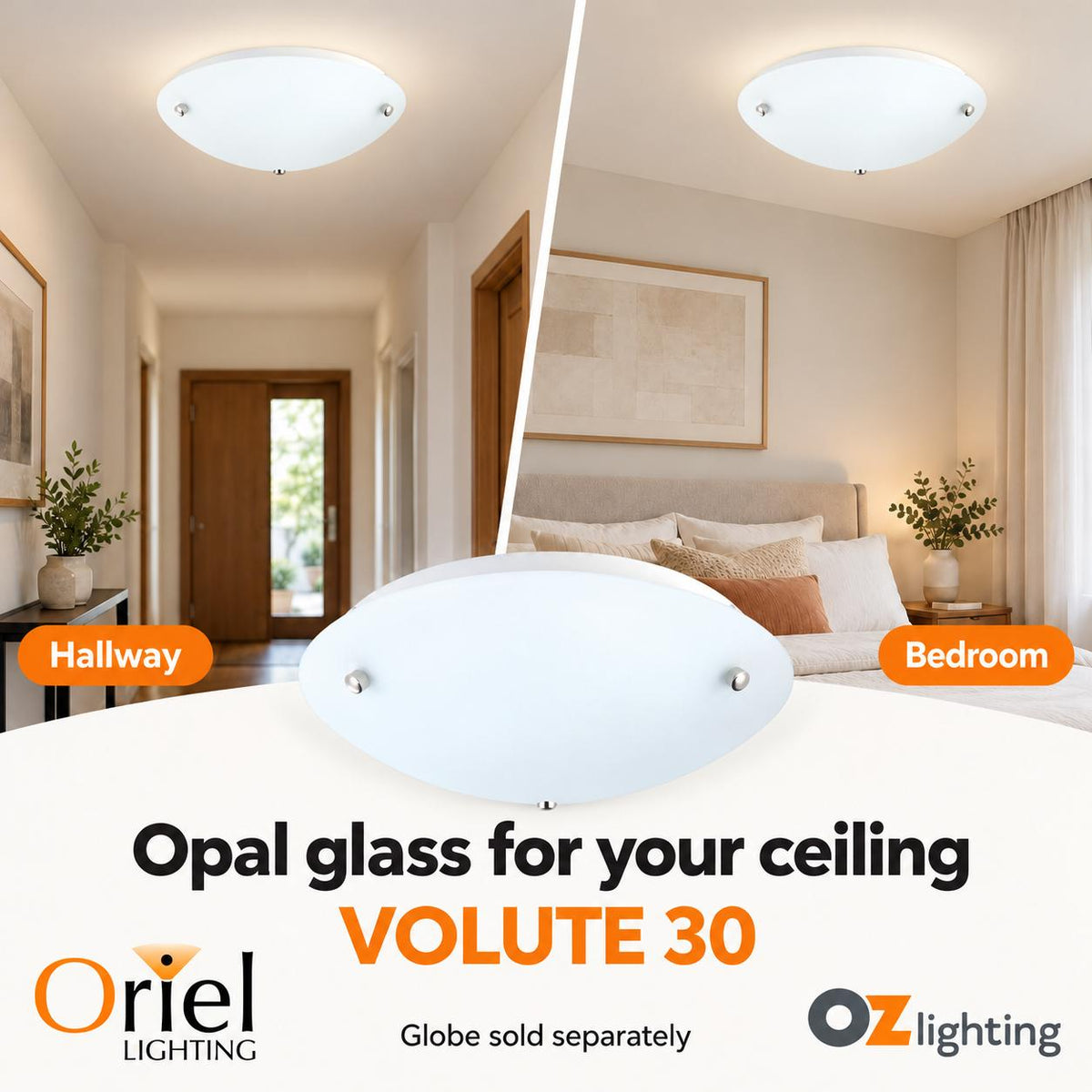 Oriel VOLUTE Ceiling Light - 30cm Matt Opal Glass-Oriel Lighting-Ozlighting.com.au