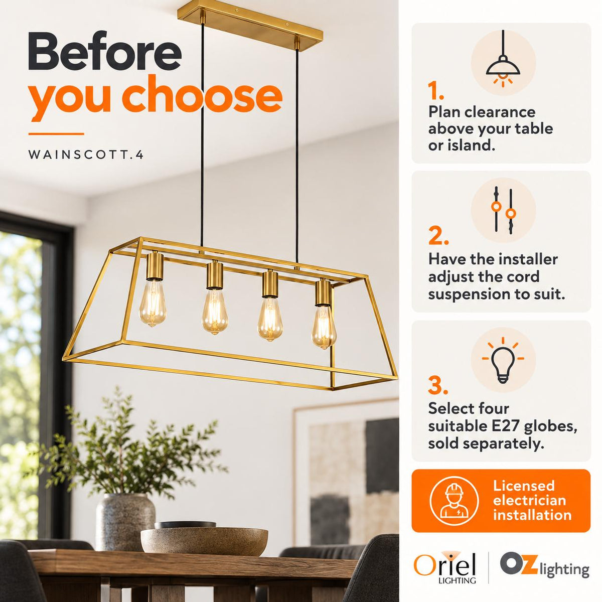 Oriel WAINSCOTT Pendant - 4 Light-Oriel Lighting-Ozlighting.com.au