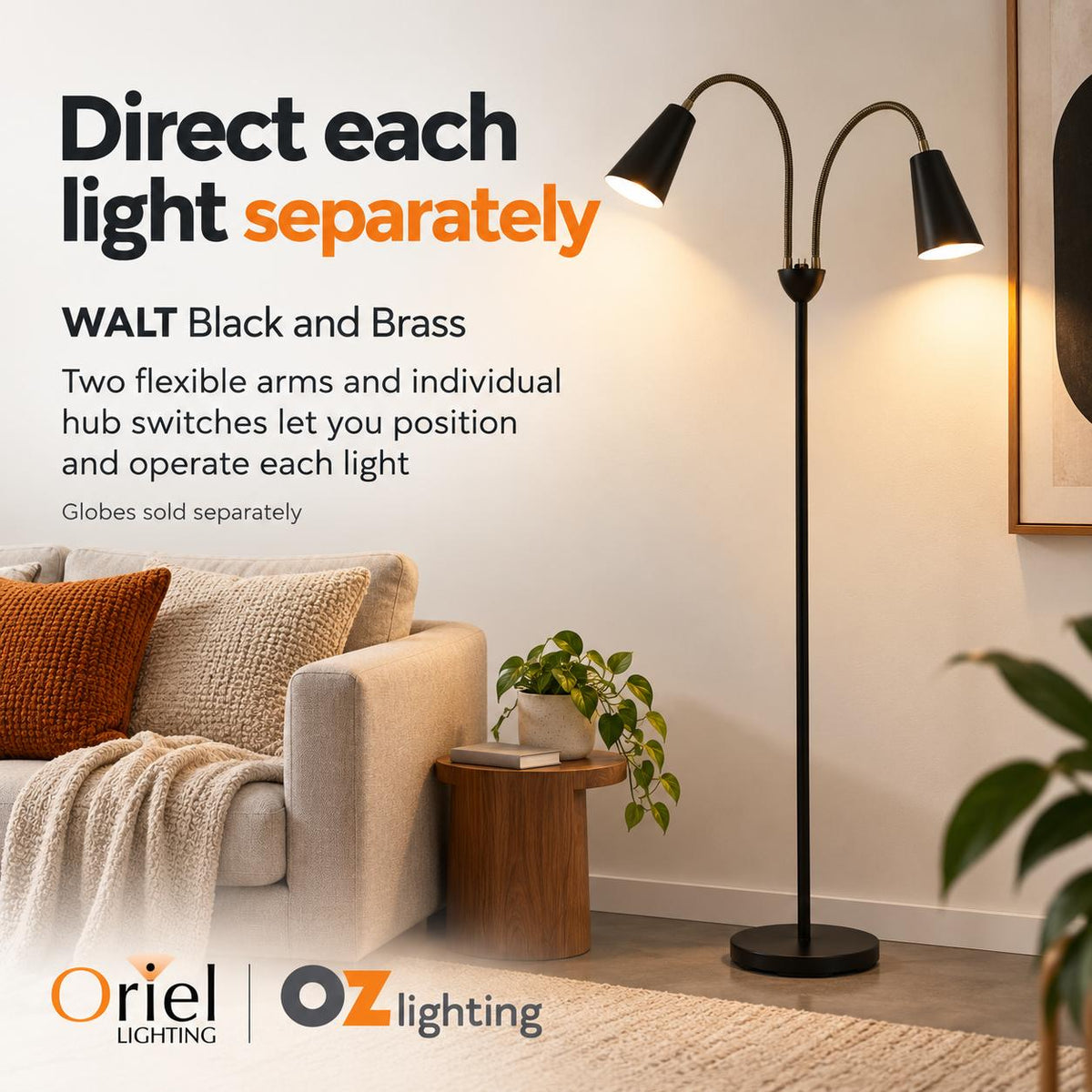 Oriel WALT Floor Lamp - Twin Head-Oriel Lighting-Ozlighting.com.au