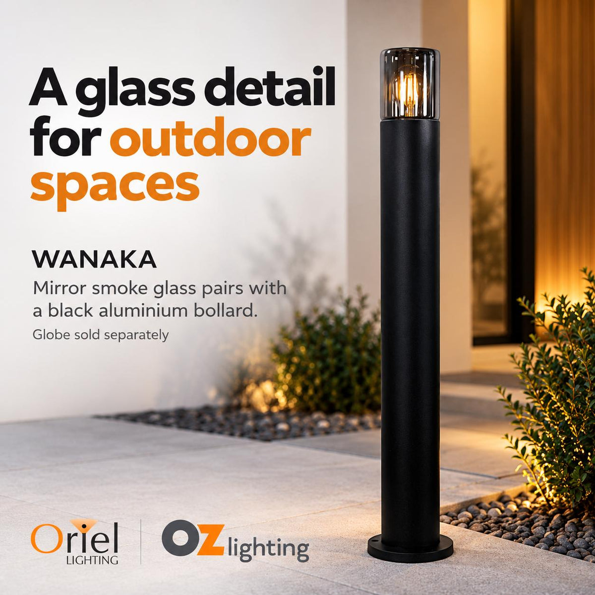 Oriel WANAKA Bollard Light - Aluminium Smoke Glass-Oriel Lighting-Ozlighting.com.au