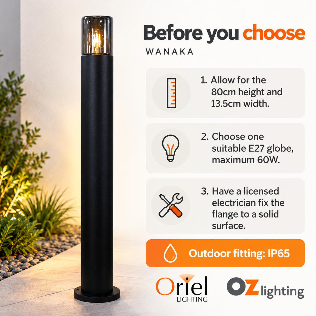 Oriel WANAKA Bollard Light - Aluminium Smoke Glass-Oriel Lighting-Ozlighting.com.au