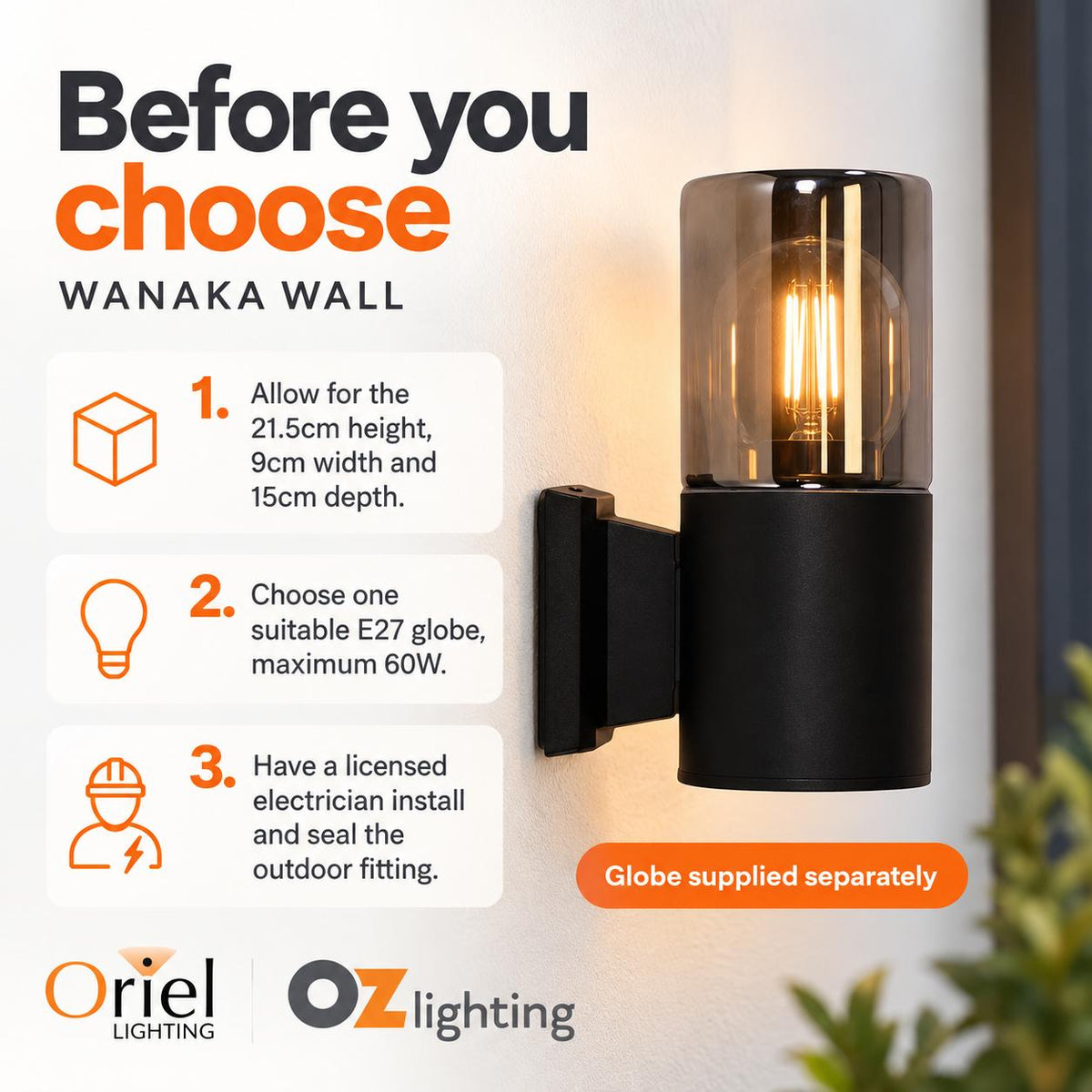 Oriel WANAKA Outdoor Wall Light - 60W-Oriel Lighting-Ozlighting.com.au