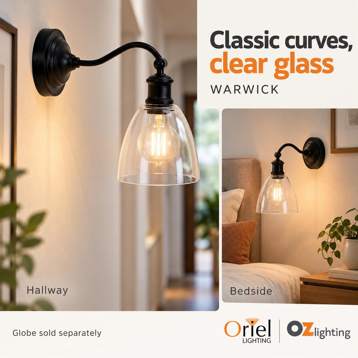 Oriel WARWICK Wall Light - 1 Light Interior-Oriel Lighting-Ozlighting.com.au