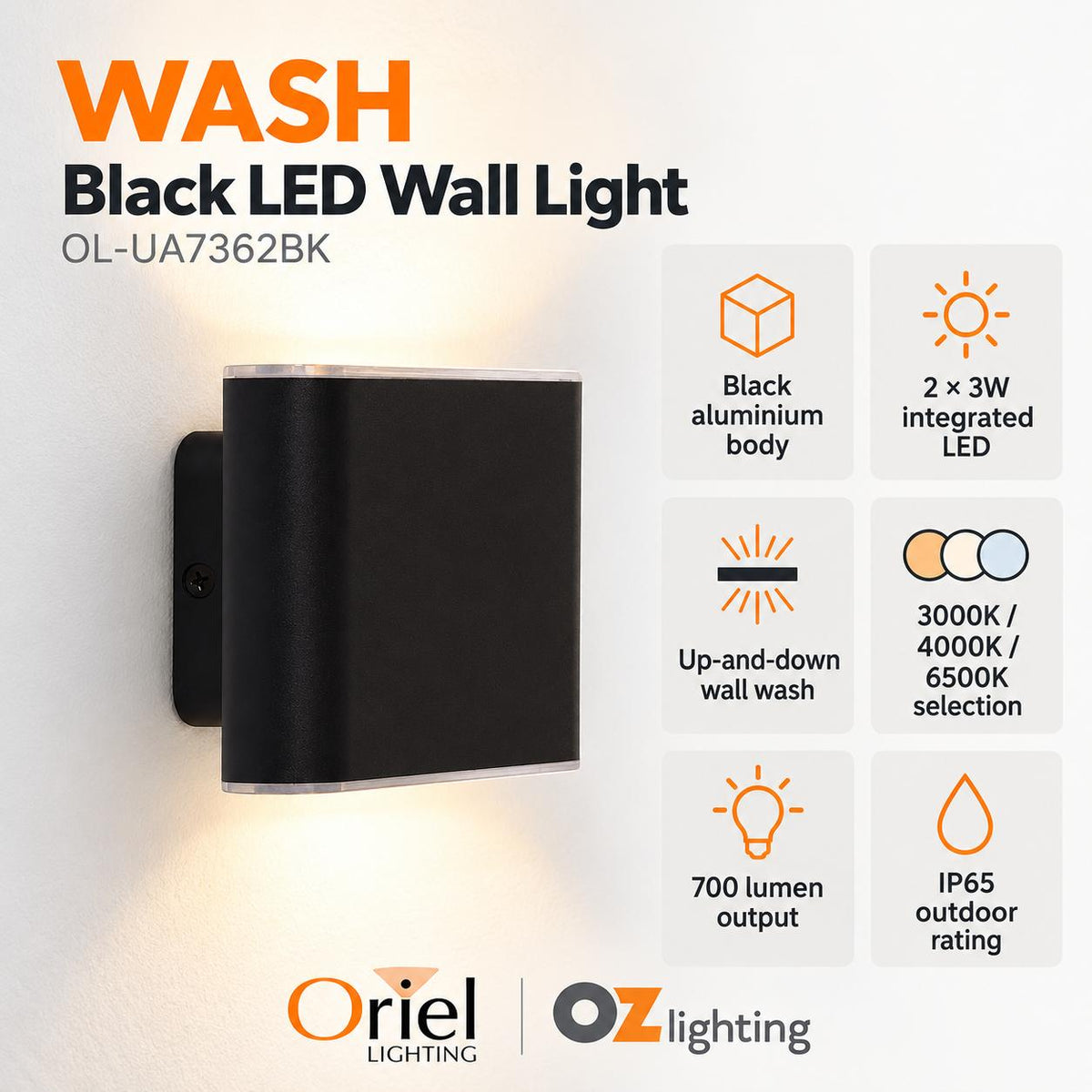 Oriel WASH LED Wall Light - 2x3W Up/Down-Oriel Lighting-Ozlighting.com.au