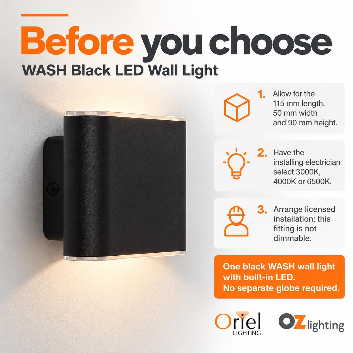 Oriel WASH LED Wall Light - 2x3W Up/Down-Oriel Lighting-Ozlighting.com.au