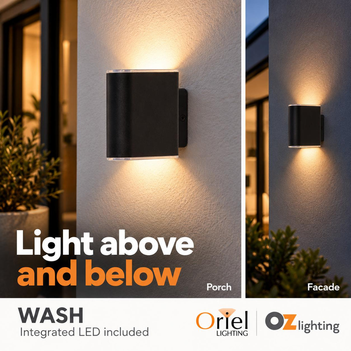 Oriel WASH LED Wall Light - 2x3W Up/Down-Oriel Lighting-Ozlighting.com.au