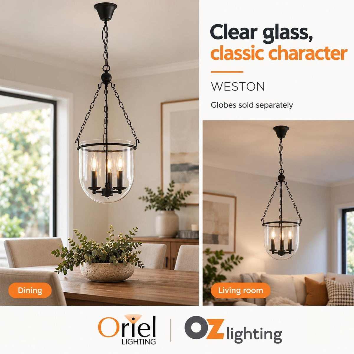 Oriel WESTON Pendant - 3 Light-Oriel Lighting-Ozlighting.com.au