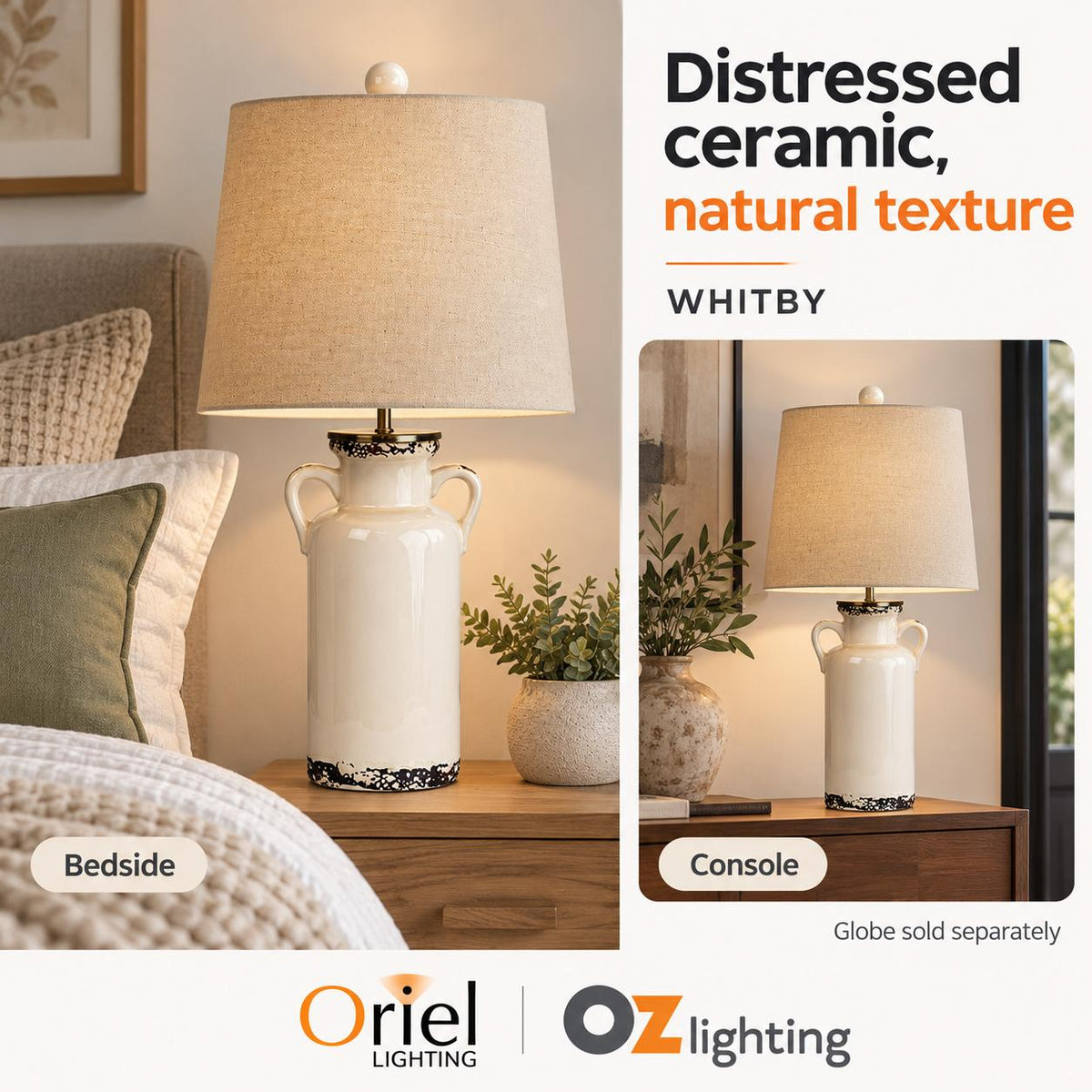 Oriel WHITBY Table Lamp - Ceramic — two alternative verified product applications; Globe sold separately