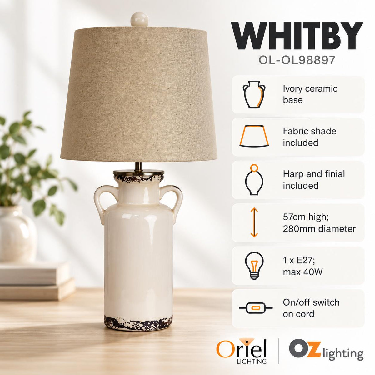 Oriel WHITBY Table Lamp - Ceramic — verified product details