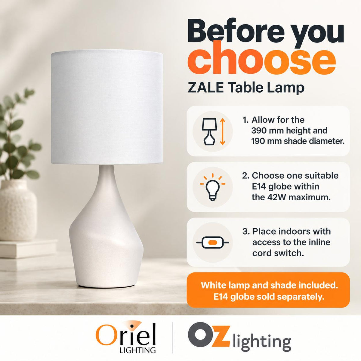 Oriel ZALE Table Lamp - Complete-Oriel Lighting-Ozlighting.com.au
