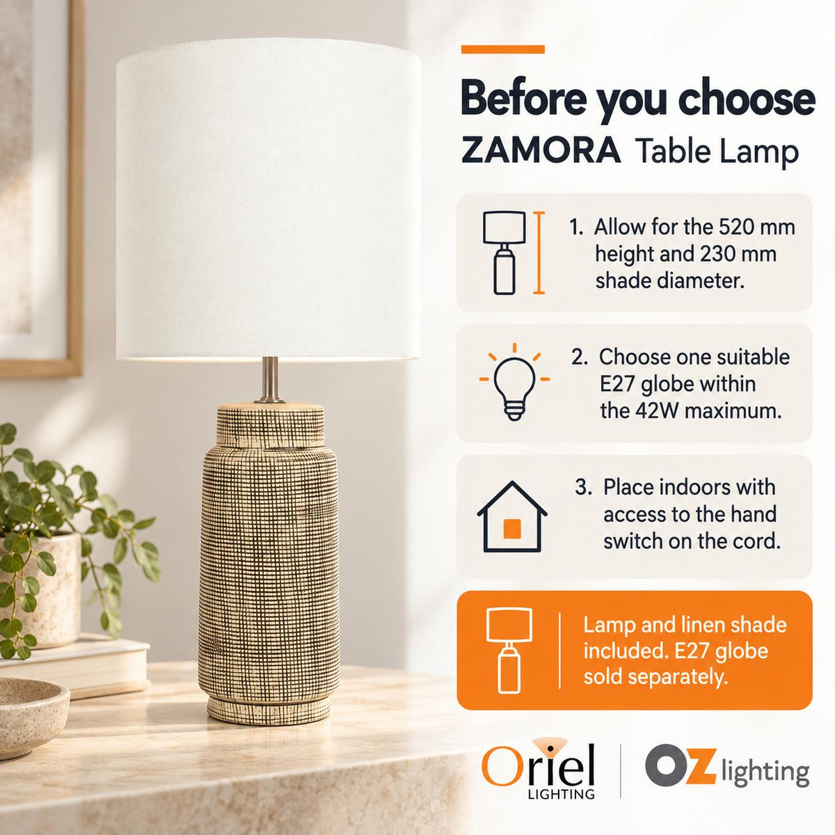 Oriel ZAMORA Table Lamp - Ceramic-Oriel Lighting-Ozlighting.com.au