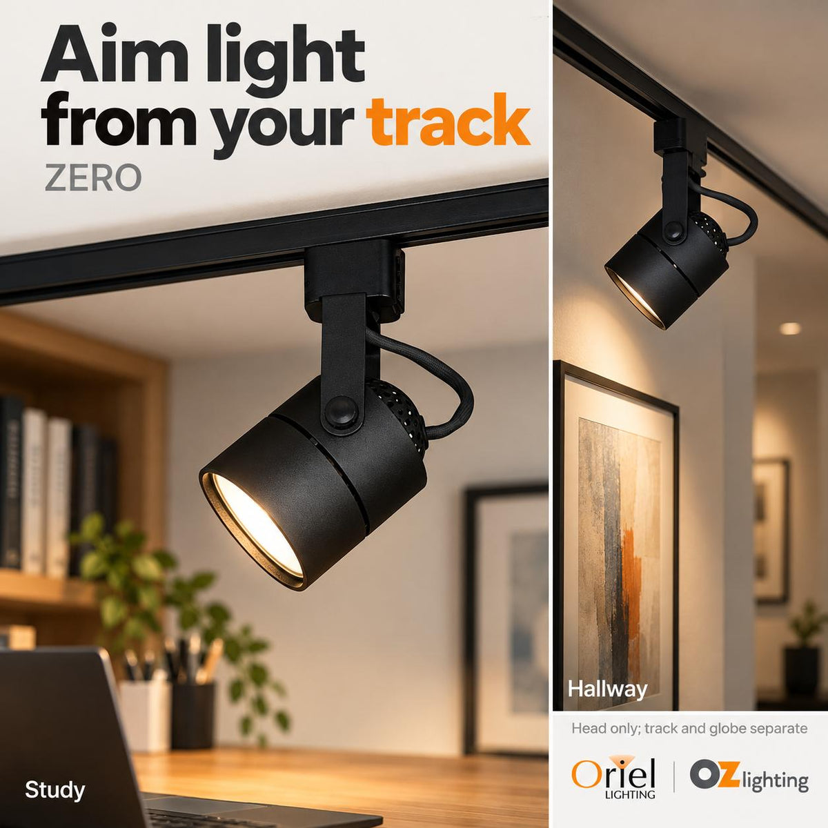 Oriel ZERO Spotlight - GU10 Single Circuit Adjustable Track Mounted Head-Oriel Lighting-Ozlighting.com.au