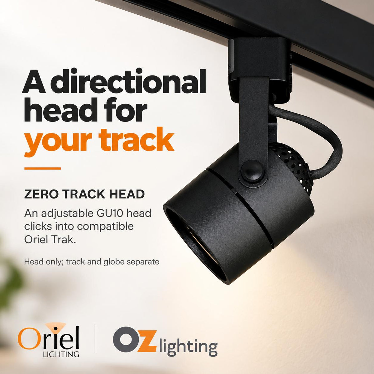 Oriel ZERO Spotlight - GU10 Single Circuit Adjustable Track Mounted Head-Oriel Lighting-Ozlighting.com.au