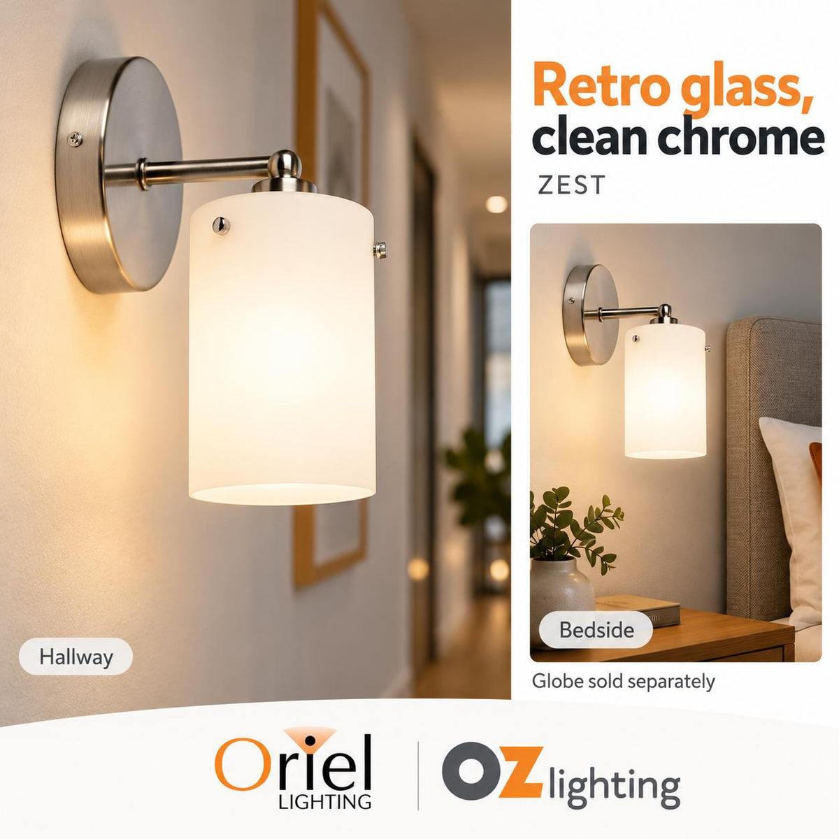 Oriel ZEST Wall Light - 1 Light Retro Glass Interior-Oriel Lighting-Ozlighting.com.au