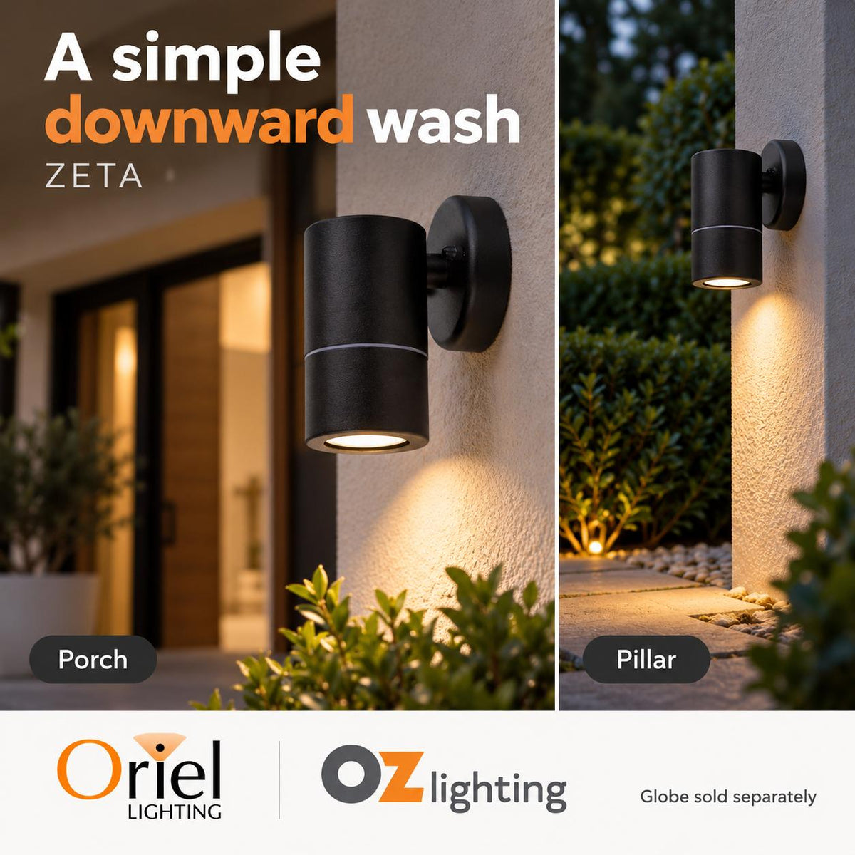 Oriel ZETA Outdoor LED Wall Light - Single Fixed Ready Down Only, IP44-Oriel Lighting-Ozlighting.com.au