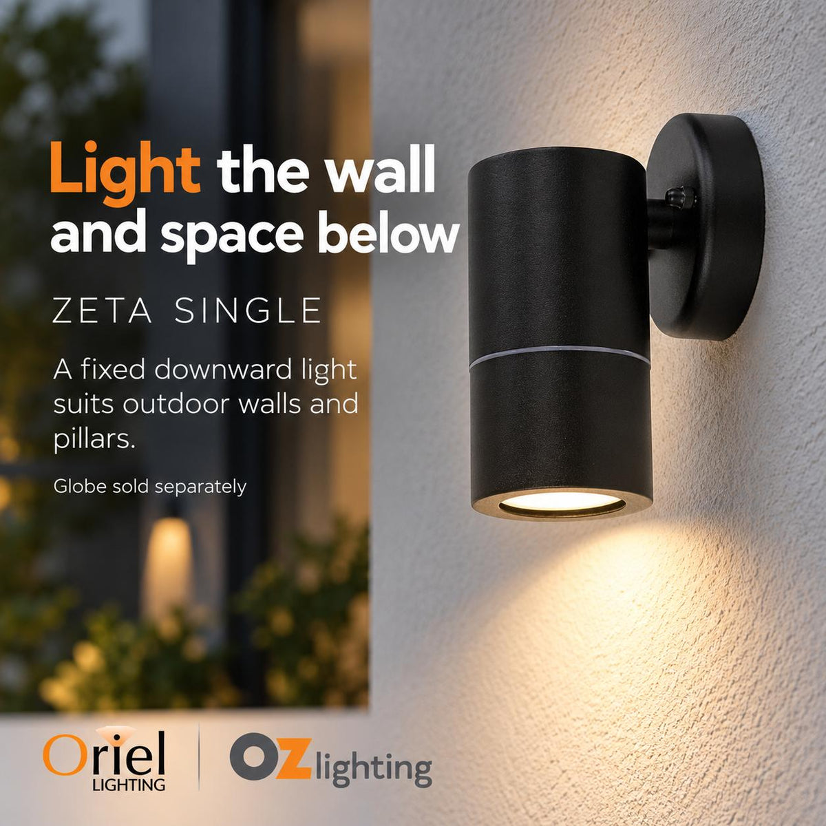 Oriel ZETA Outdoor LED Wall Light - Single Fixed Ready Down Only, IP44-Oriel Lighting-Ozlighting.com.au