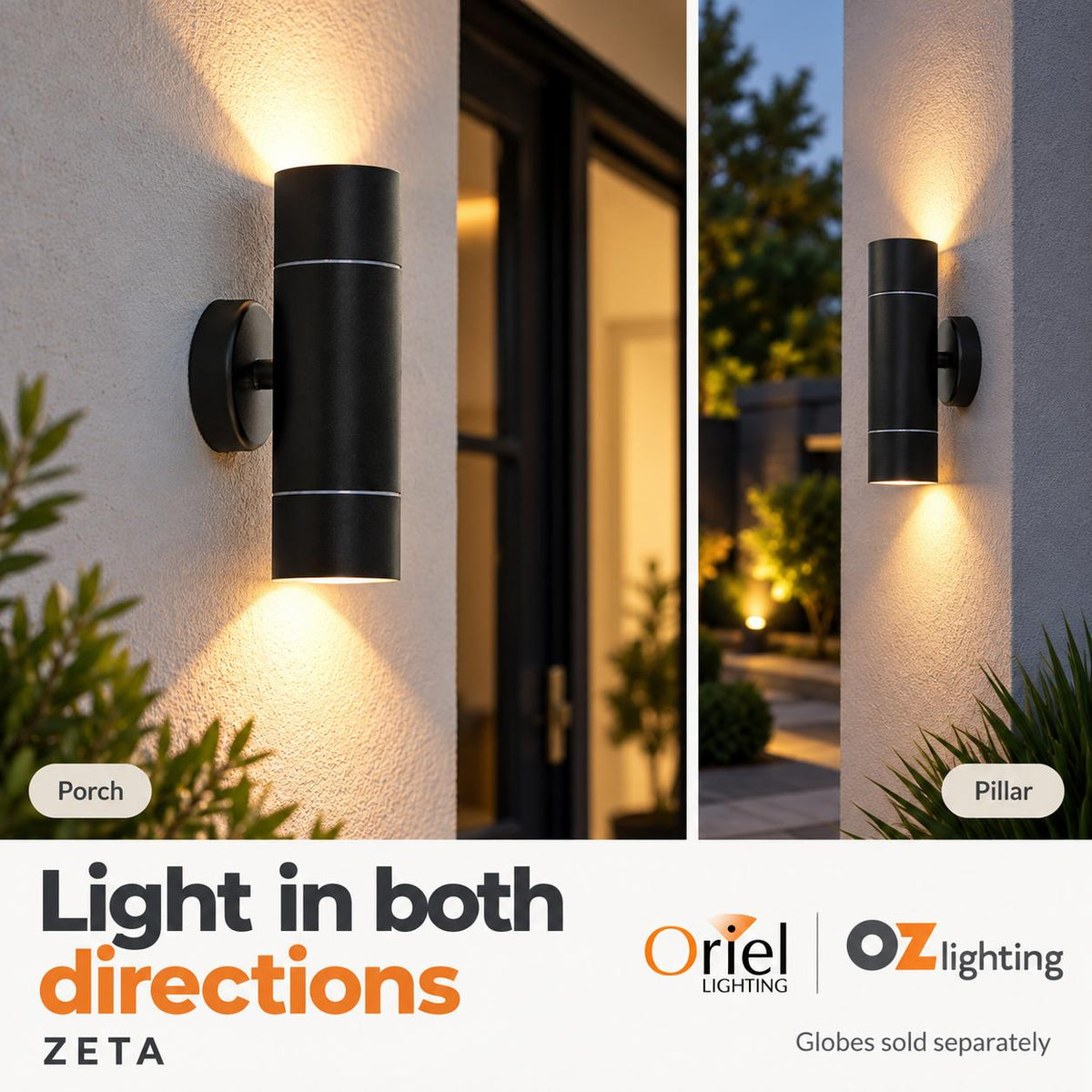 Oriel ZETA Outdoor LED Wall Light - Up/Down Ready, IP44-Oriel Lighting-Ozlighting.com.au