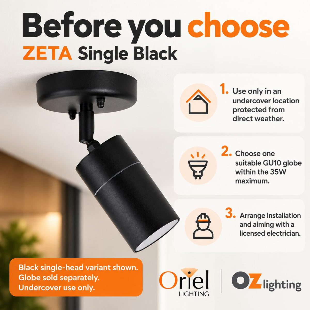 Oriel ZETA Outdoor Spotlight - 1/2/3 Light Adjustable, IP44-Oriel Lighting-Ozlighting.com.au