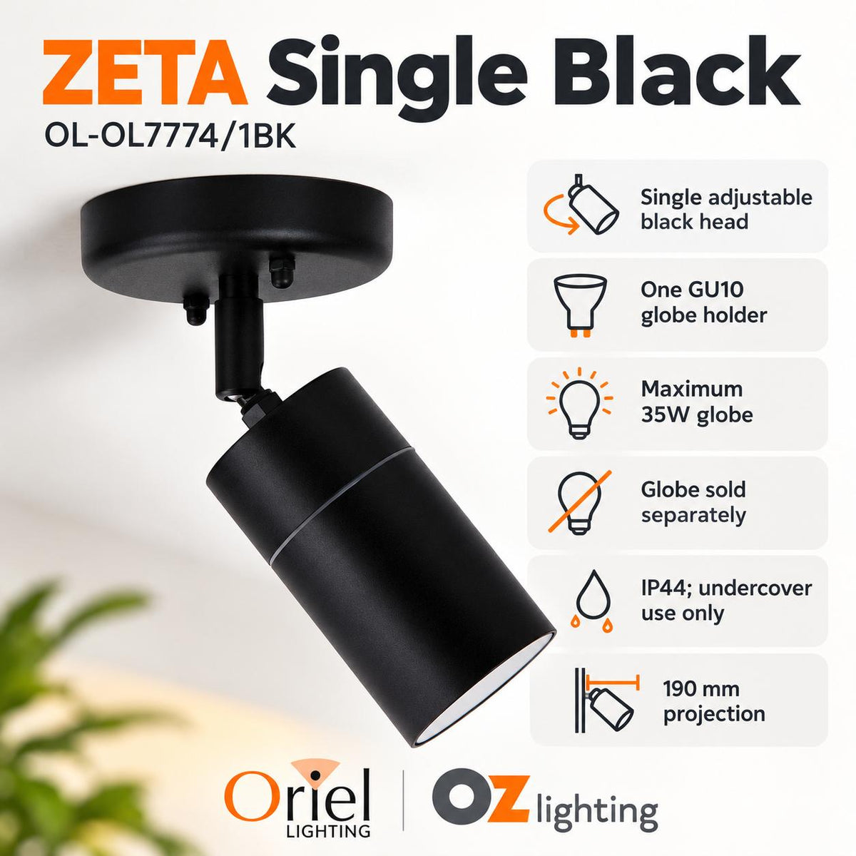 Oriel ZETA Outdoor Spotlight - 1/2/3 Light Adjustable, IP44-Oriel Lighting-Ozlighting.com.au