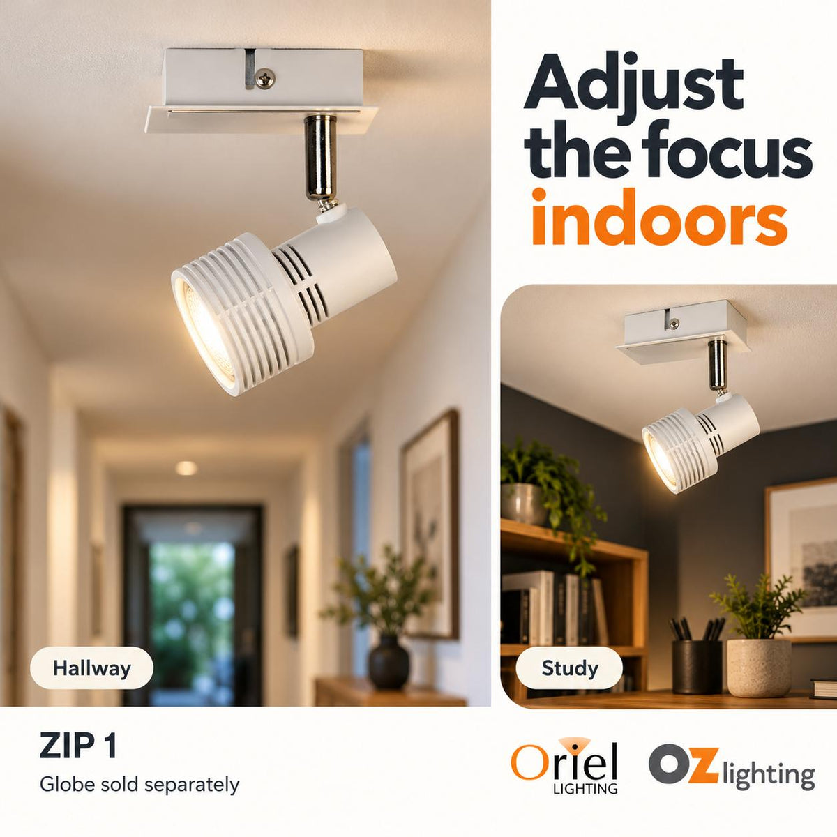 Oriel ZIP 1 Spotlight - GU10 1 Light Adjustable, White-Oriel Lighting-Ozlighting.com.au