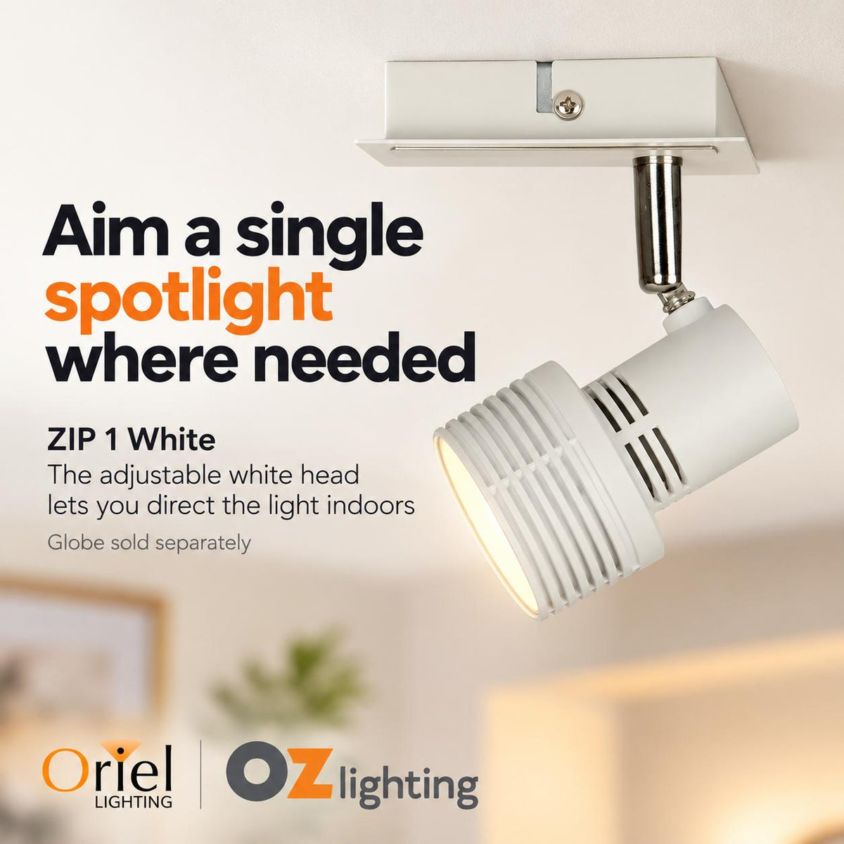 Oriel ZIP 1 Spotlight - GU10 1 Light Adjustable, White-Oriel Lighting-Ozlighting.com.au
