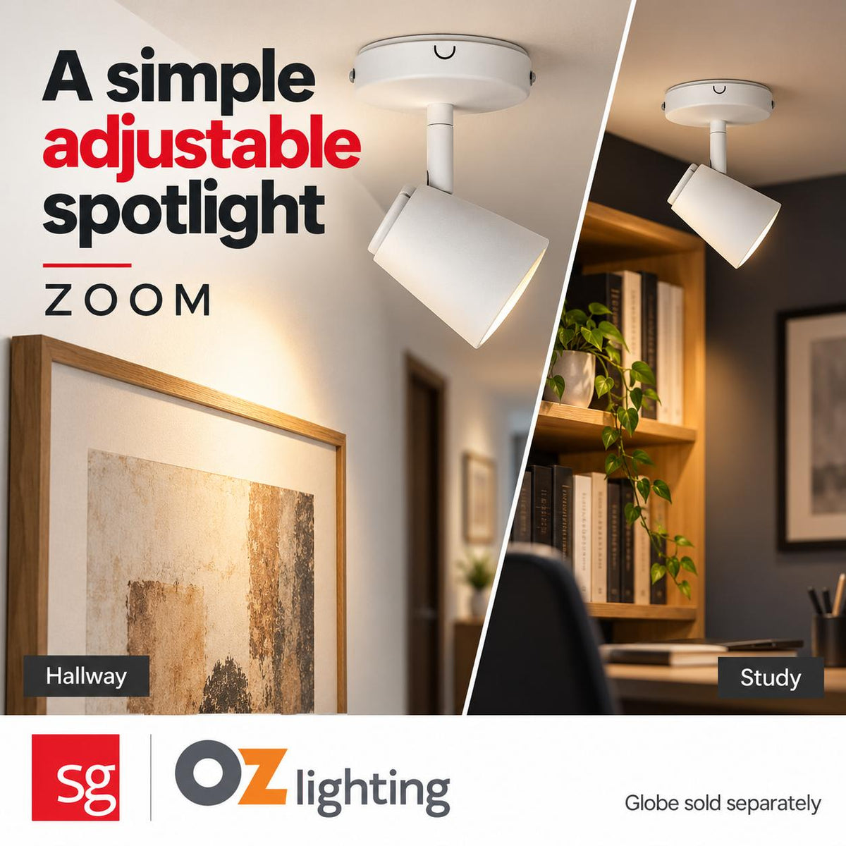 Oriel ZOOM Spotlight - 1/2/3 Light Adjustable-Oriel Lighting-Ozlighting.com.au