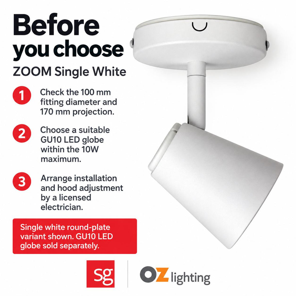 Oriel ZOOM Spotlight - 1/2/3 Light Adjustable-Oriel Lighting-Ozlighting.com.au